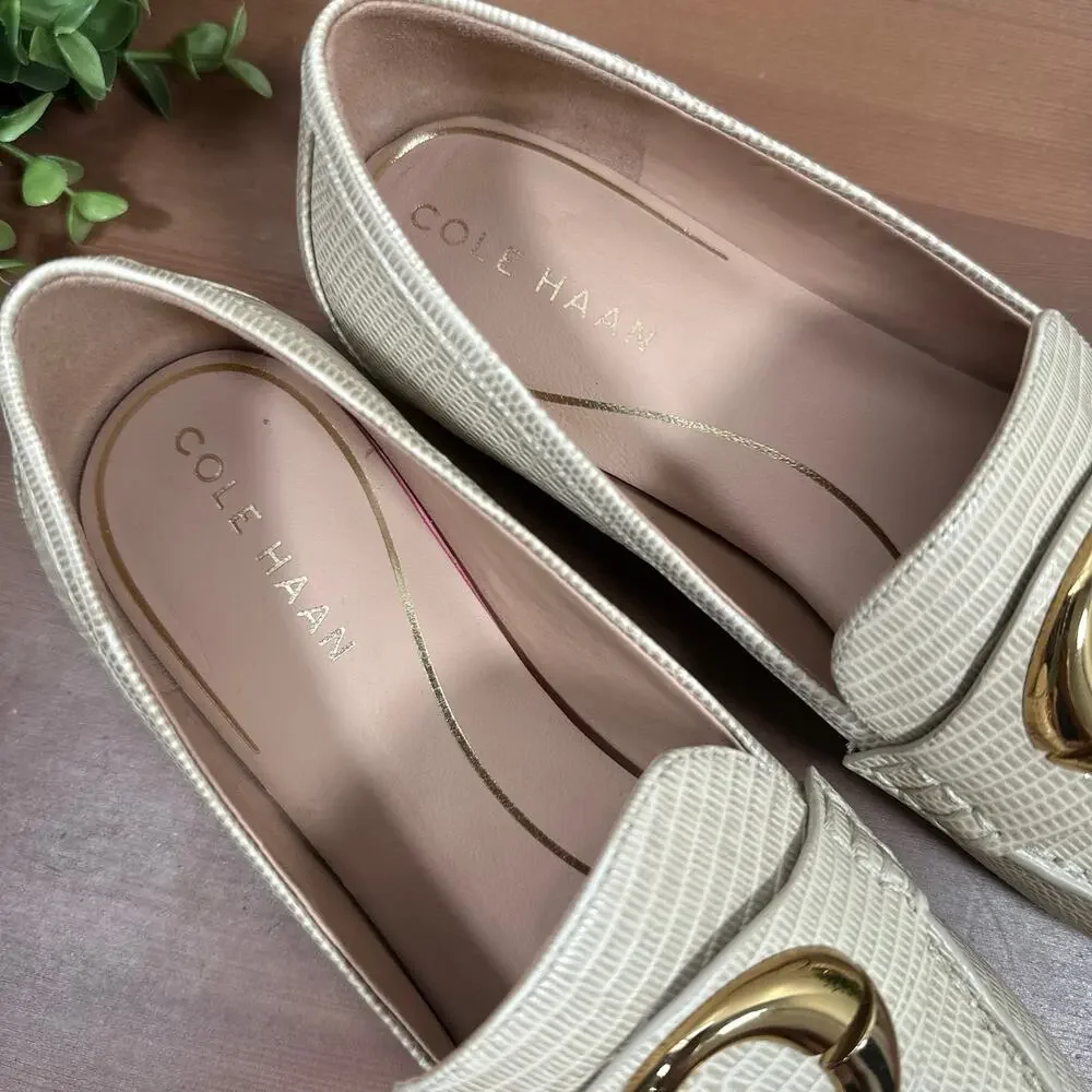 Cole Haan Women's Skylar Oat Lizard Print Leather Loafers Size 6